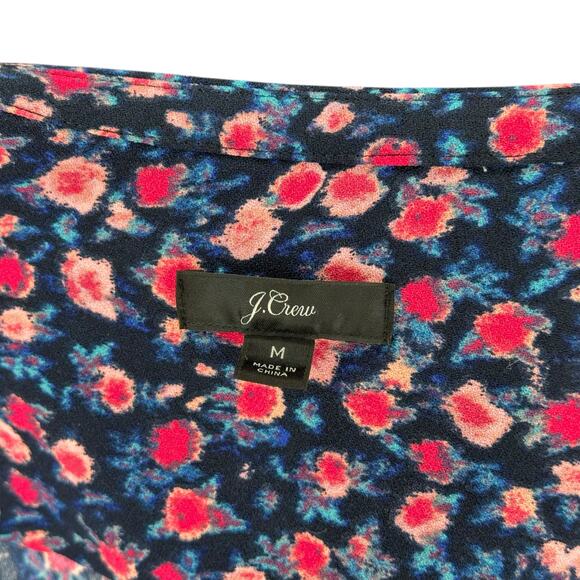 J CREW Blue Pink Floral Pattern Open Neck Popover Blouse Women's Size Medium - Picture 5 of 7